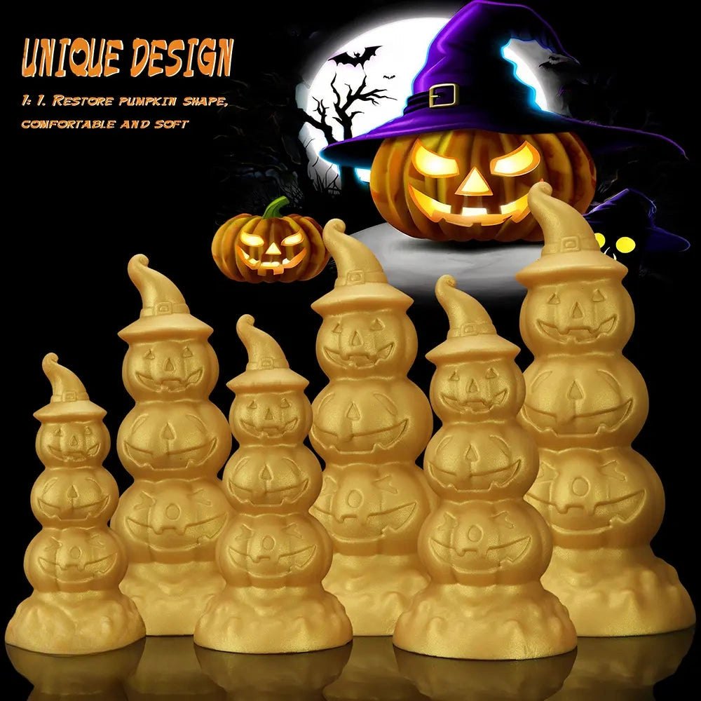 Gold stacked jack-o-lantern anal plug with witch hat tip, photo 6