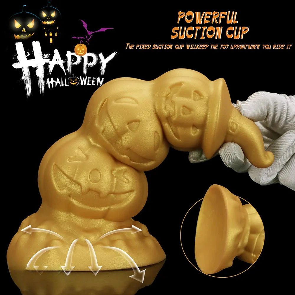 Gold stacked jack-o-lantern anal plug with witch hat tip, photo 9