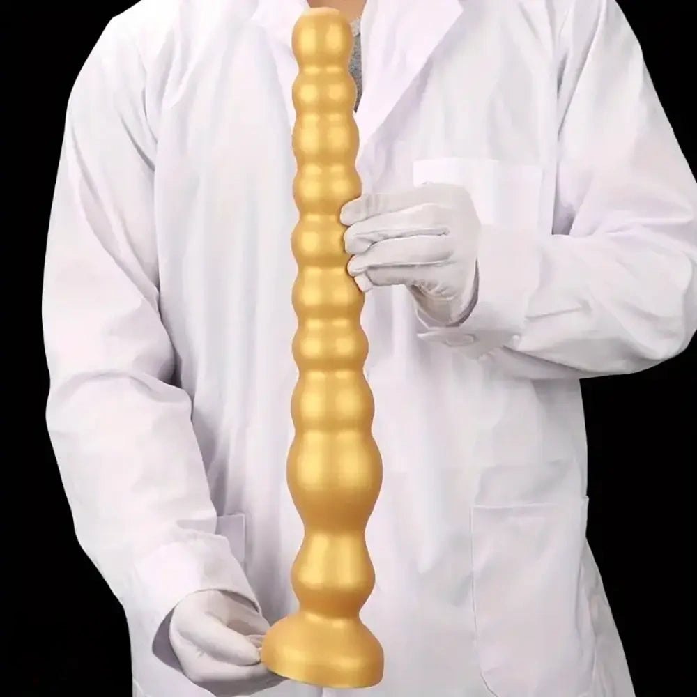 Gold beaded silicone anal dildo, photo 4