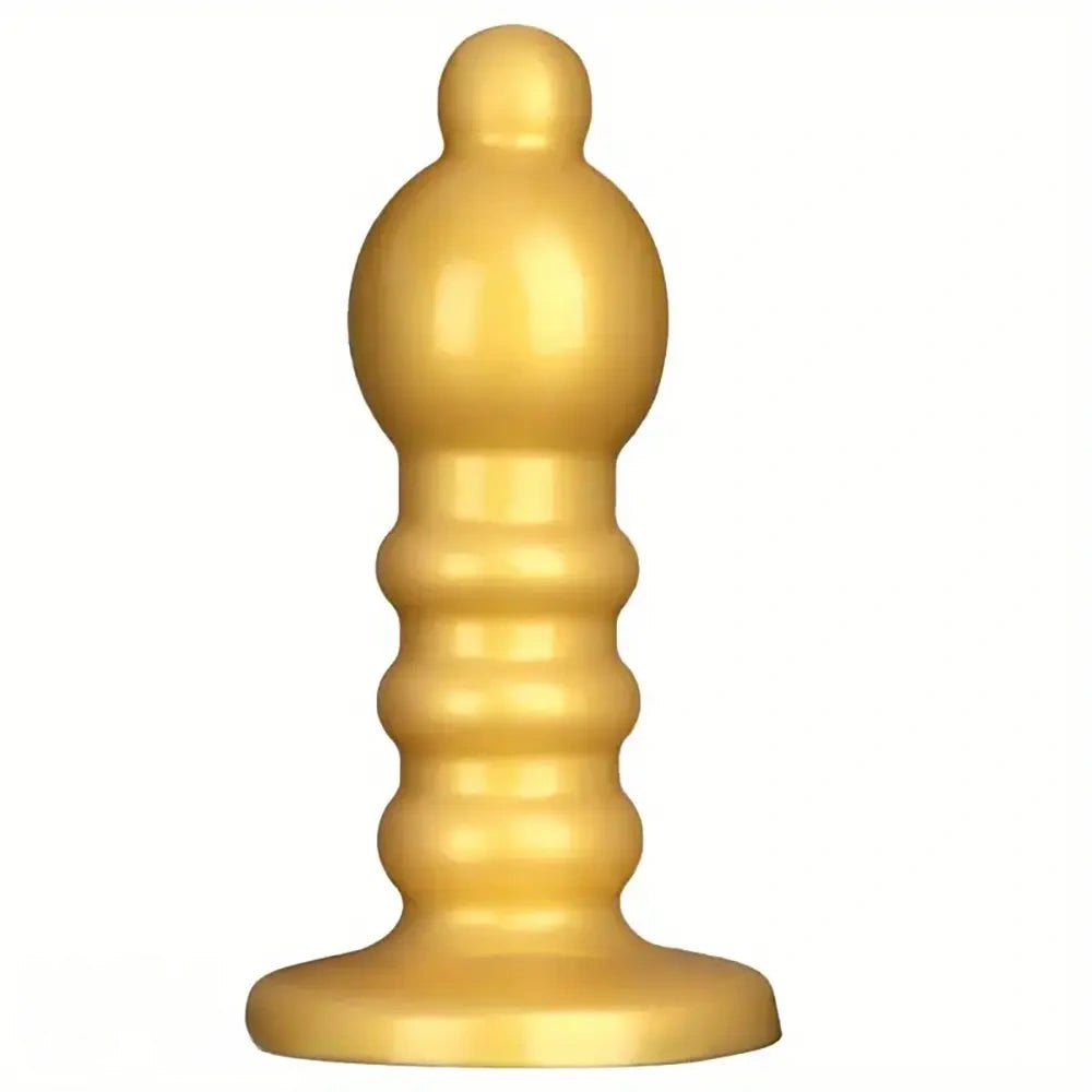 Gold ribbed silicone anal plug, photo 1
