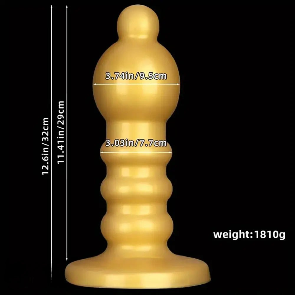 Gold ribbed silicone anal plug, photo 2