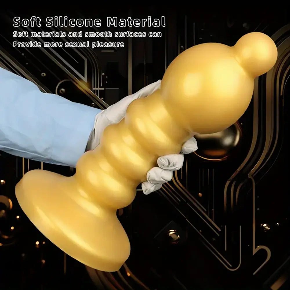 Gold ribbed silicone anal plug, photo 3