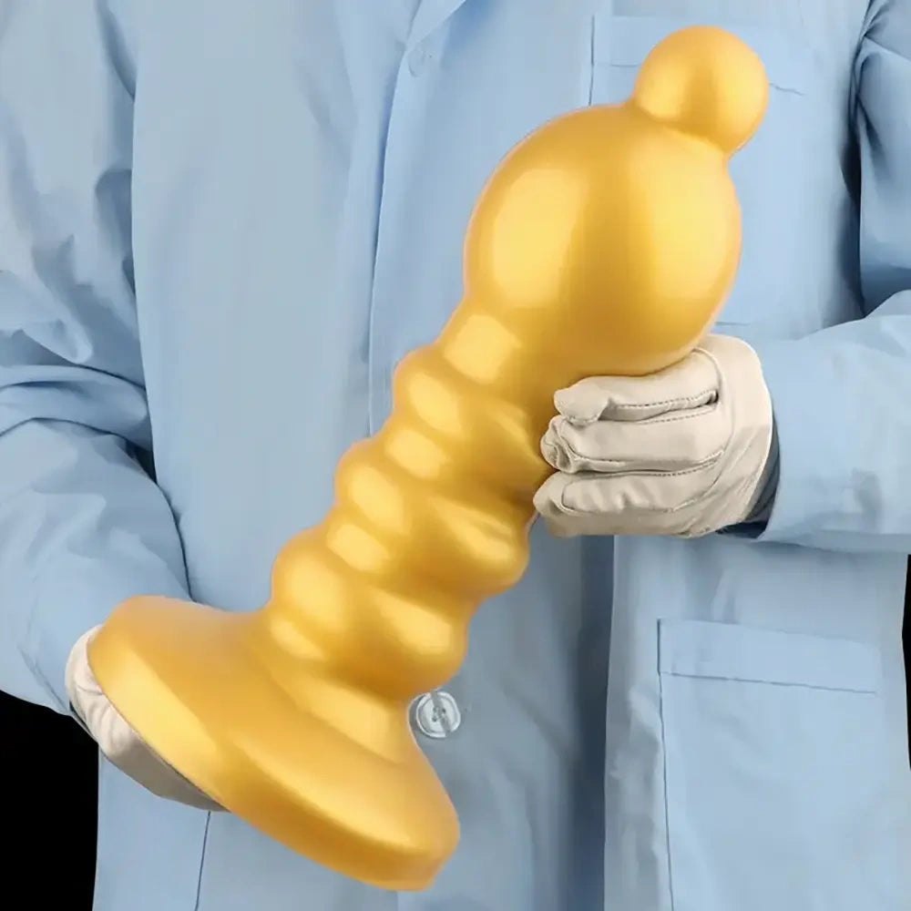Gold ribbed silicone anal plug, photo 5
