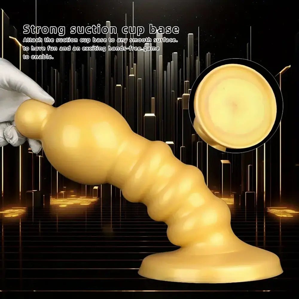 Gold ribbed silicone anal plug, photo 9
