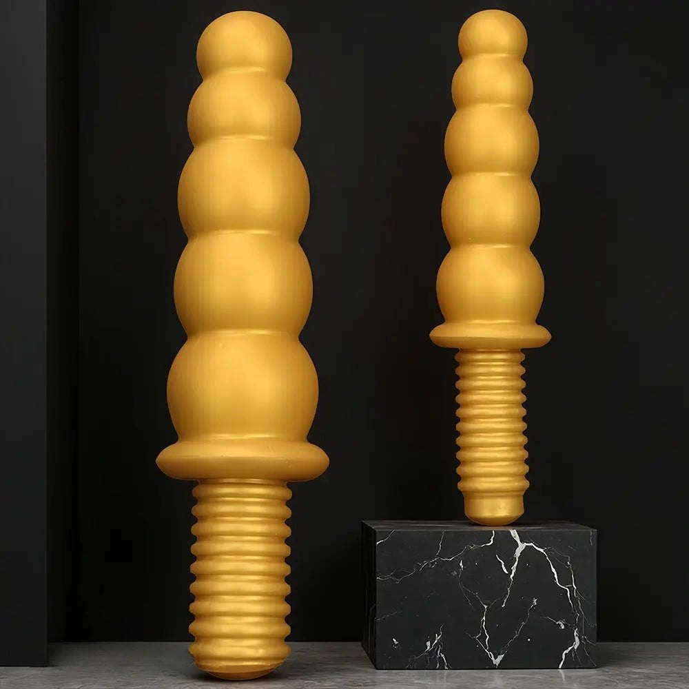 Gold ribbed silicone anal beads dildo, photo 1