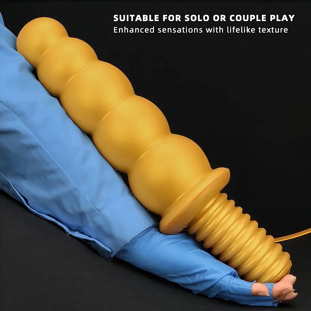 Gold ribbed silicone anal beads dildo, photo 4