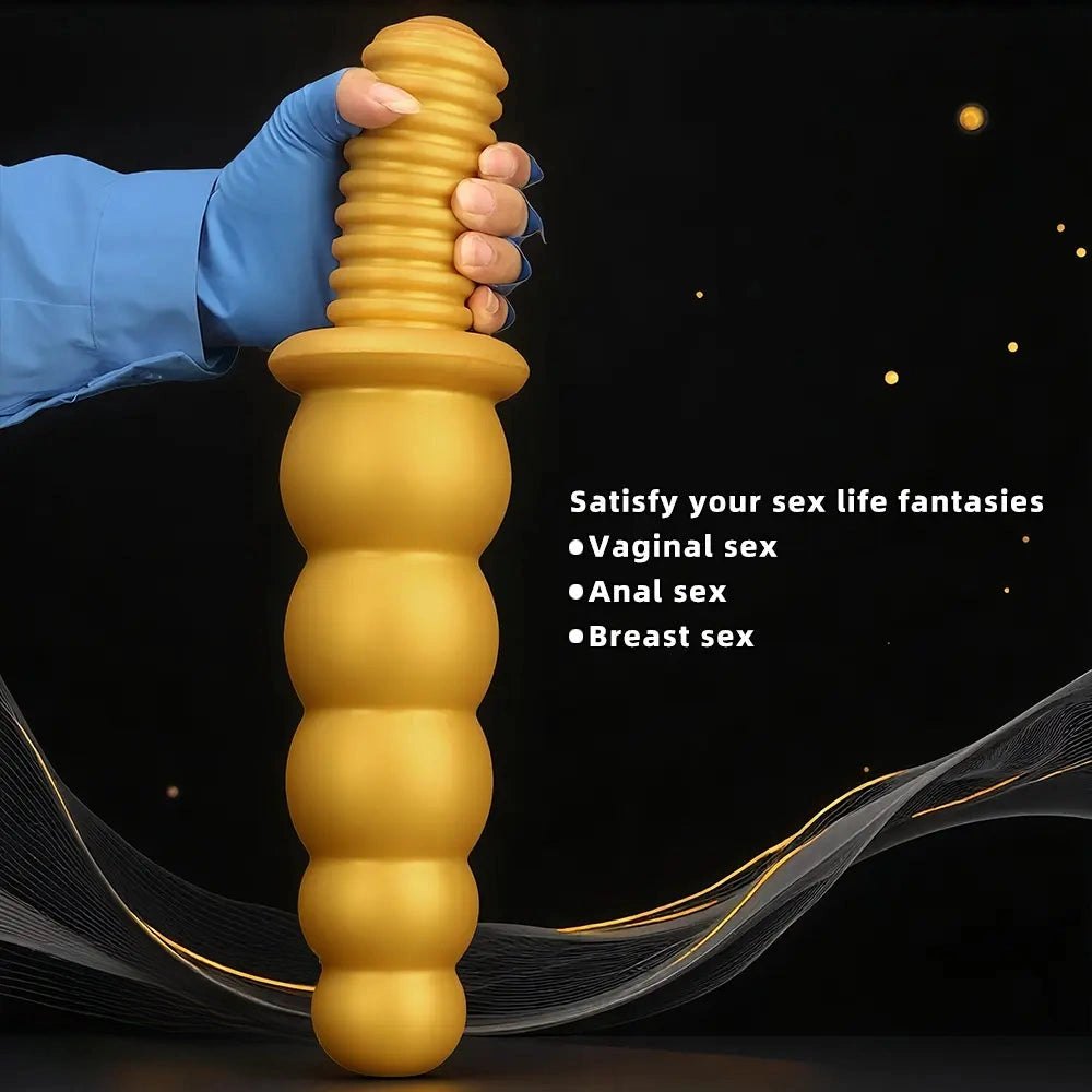 Gold ribbed silicone anal beads dildo, photo 5