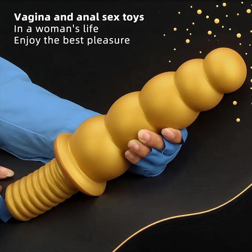 Gold ribbed silicone anal beads dildo, photo 6