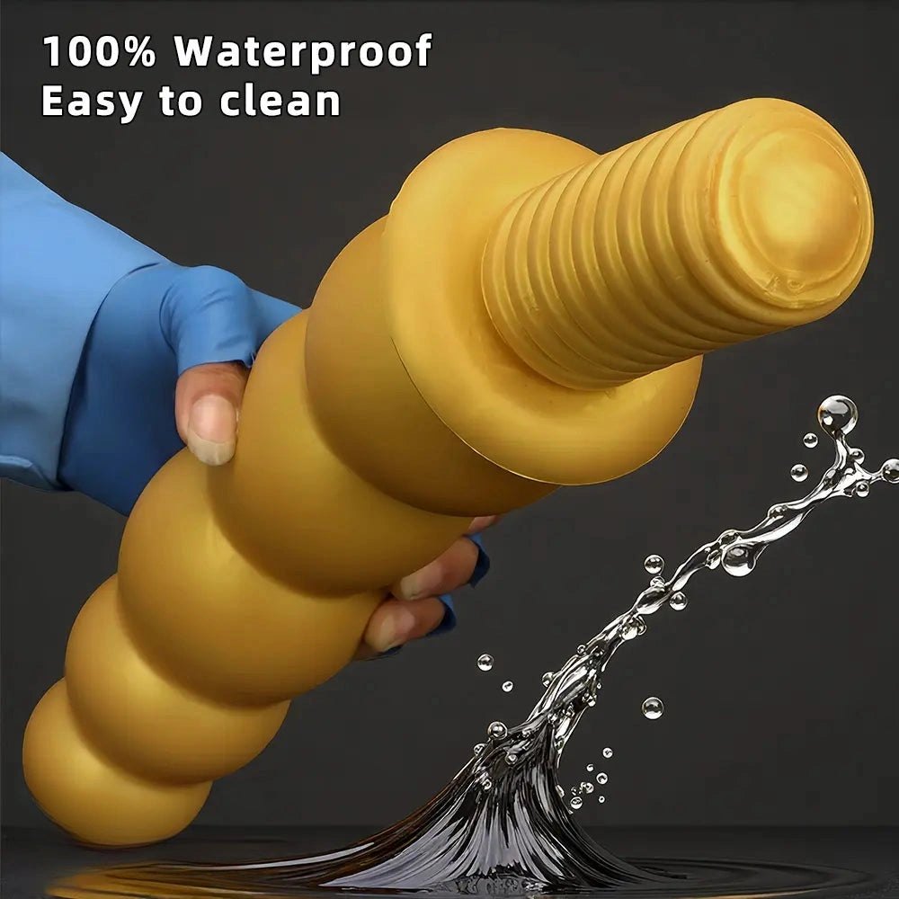 Gold ribbed silicone anal beads dildo, photo 7