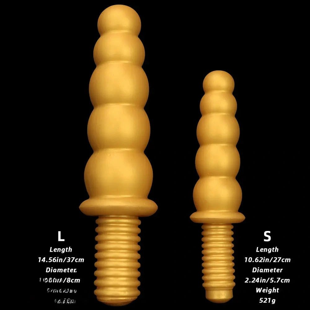 Gold ribbed silicone anal beads dildo, photo 8