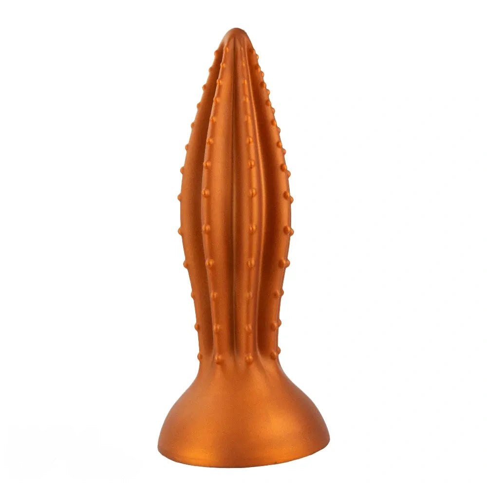 Gold ribbed silicone anal plug, photo 1