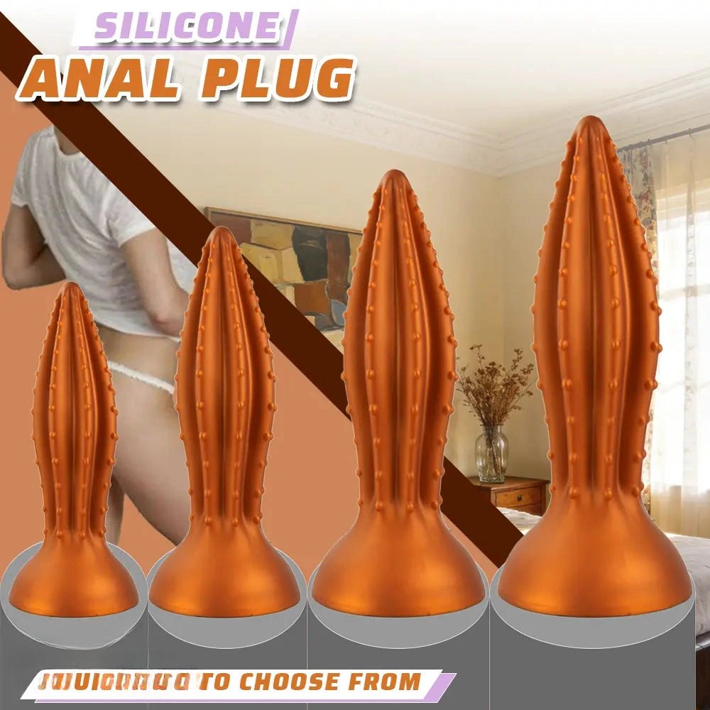 Gold ribbed silicone anal plug, photo 2