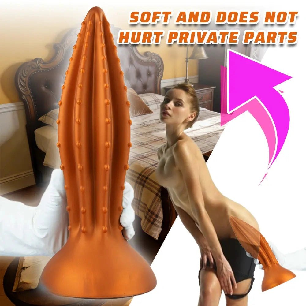 Gold ribbed silicone anal plug, photo 4