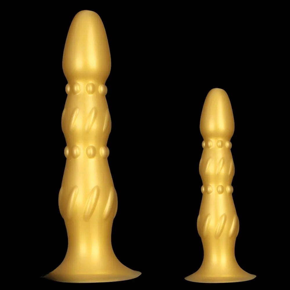 Metallic gold ribbed beaded anal probe, photo 1