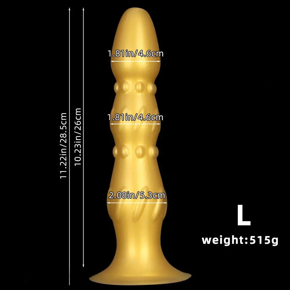 Metallic gold ribbed beaded anal probe, photo 10