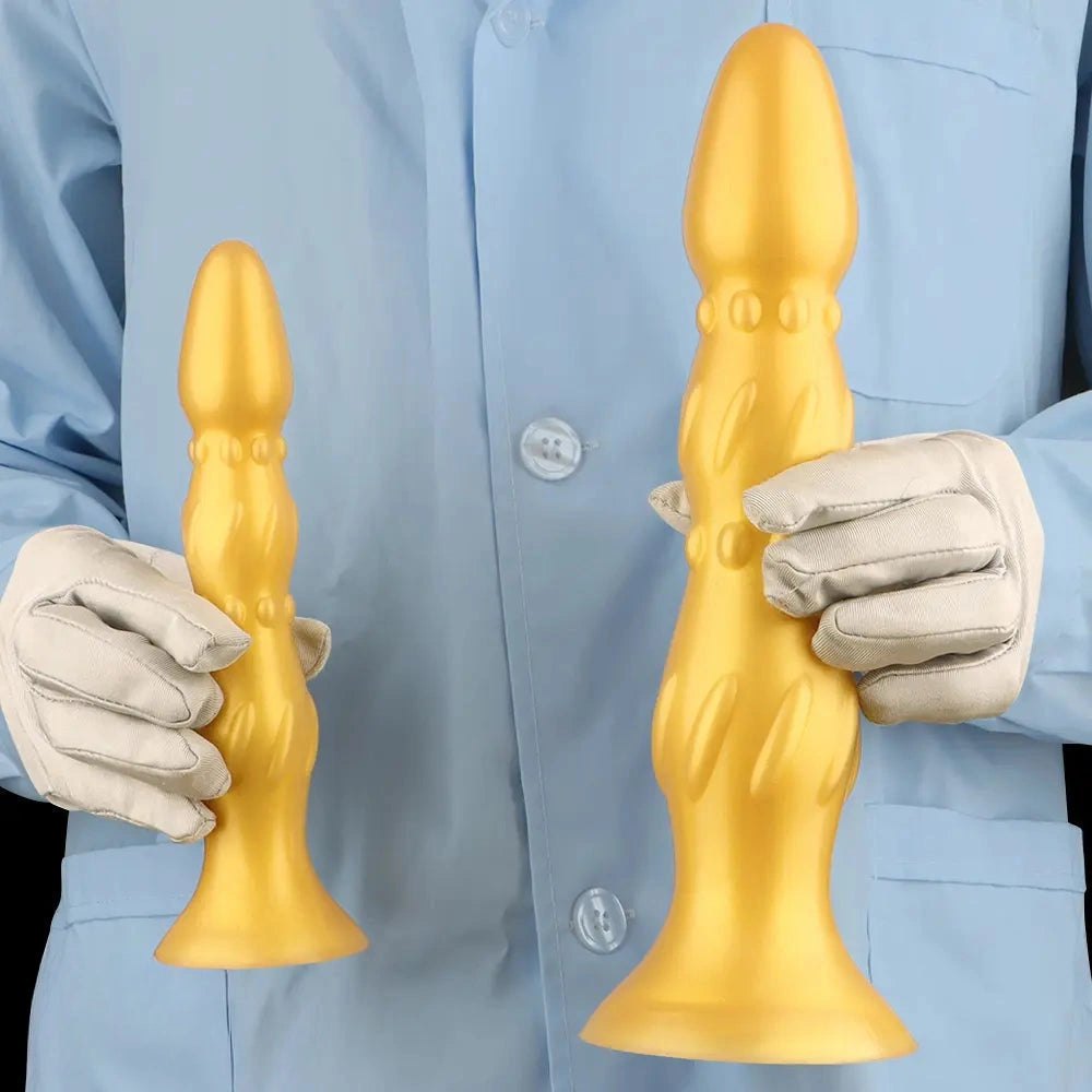 Metallic gold ribbed beaded anal probe, photo 11