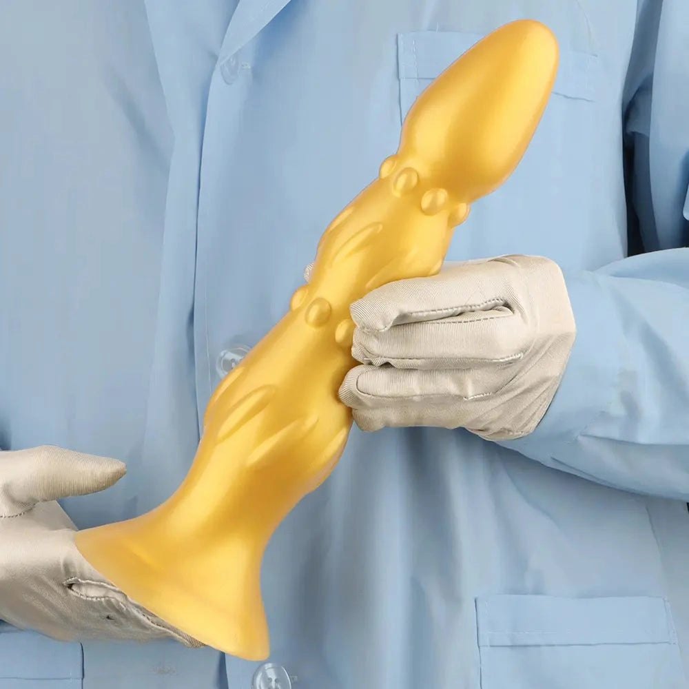 Metallic gold ribbed beaded anal probe, photo 13