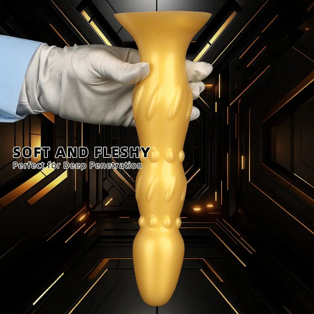 Metallic gold ribbed beaded anal probe, photo 14