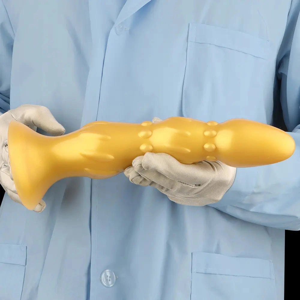 Metallic gold ribbed beaded anal probe, photo 15