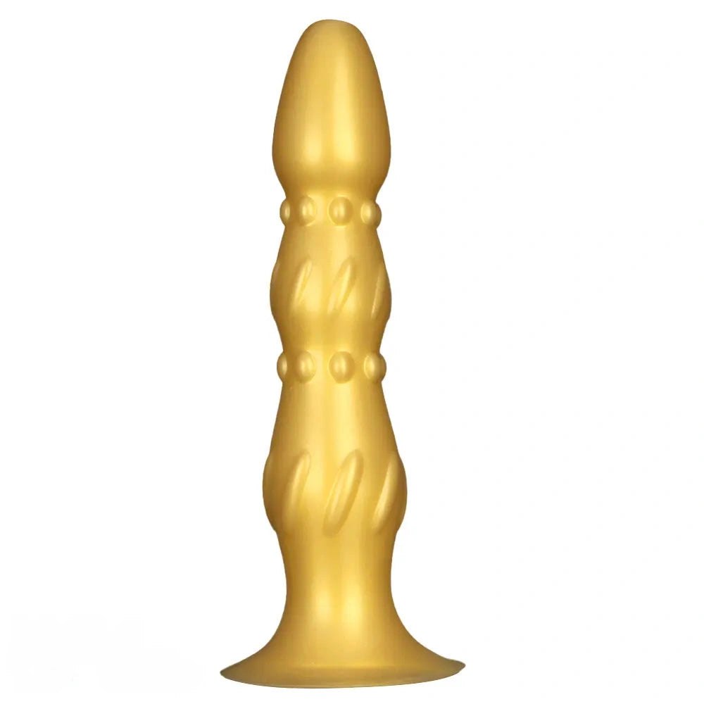 Metallic gold ribbed beaded anal probe, photo 2