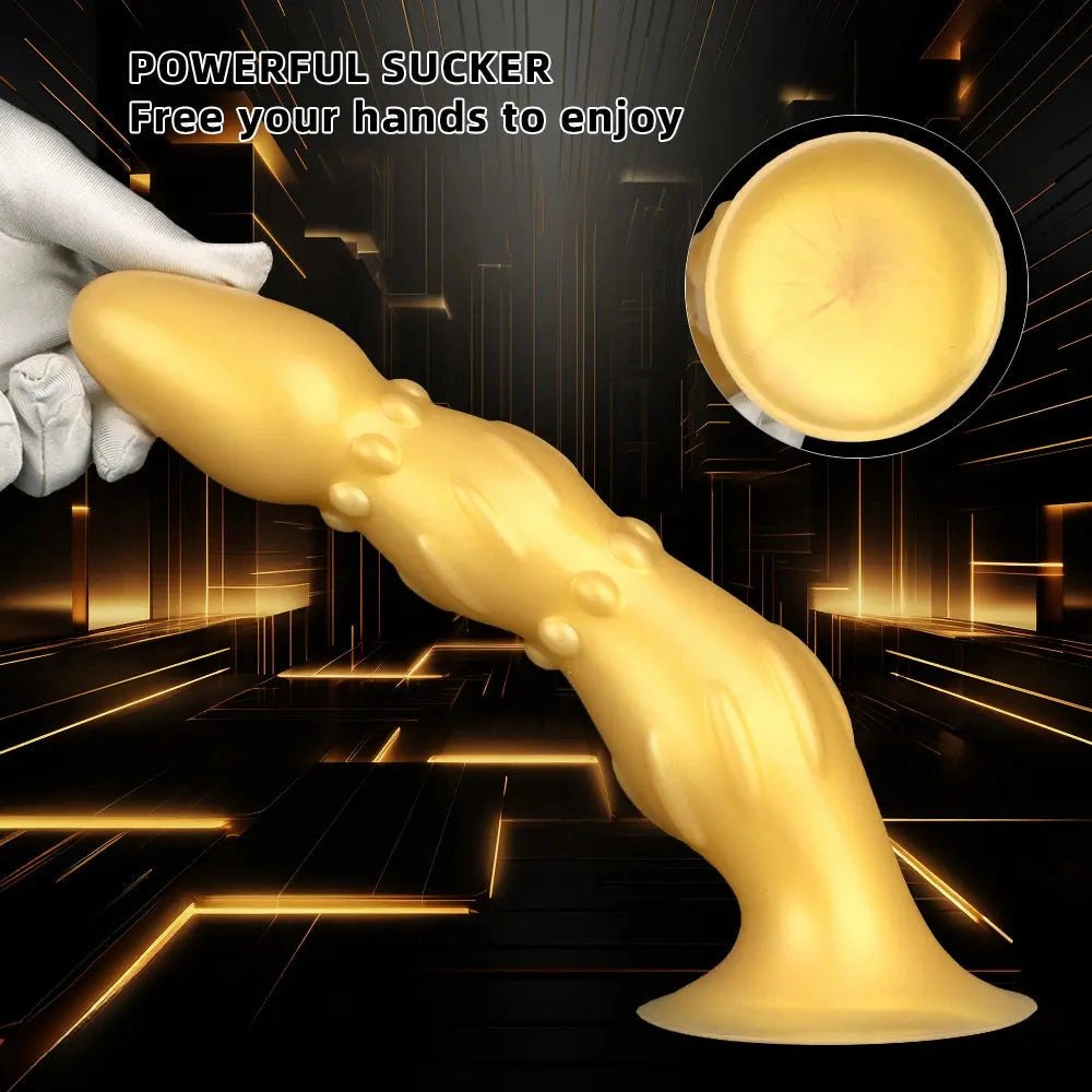 Metallic gold ribbed beaded anal probe, photo 4