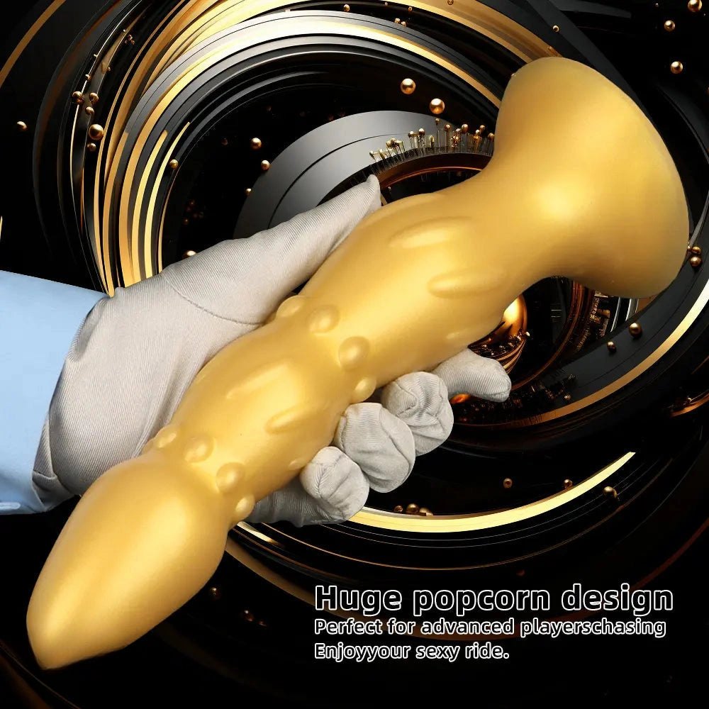 Metallic gold ribbed beaded anal probe, photo 6