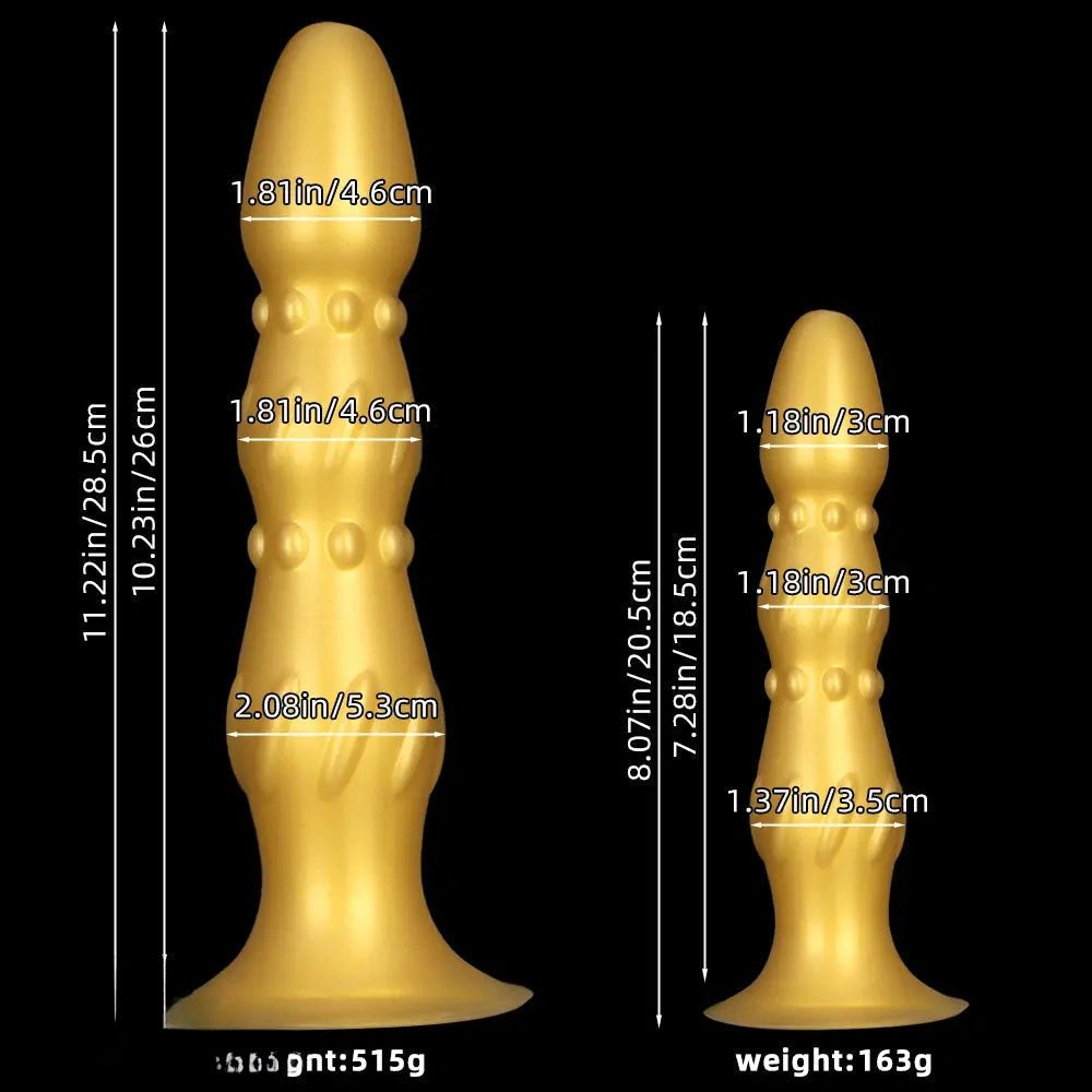 Metallic gold ribbed beaded anal probe, photo 8