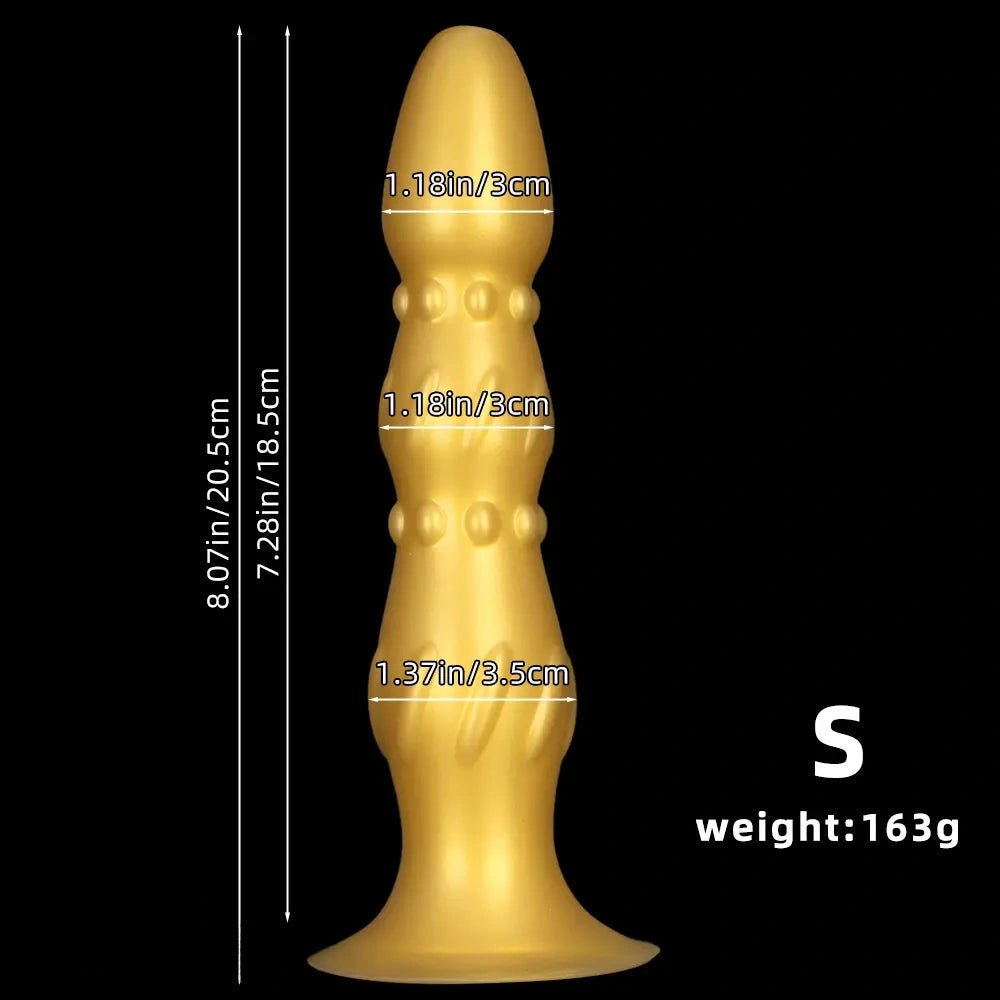 Metallic gold ribbed beaded anal probe, photo 9