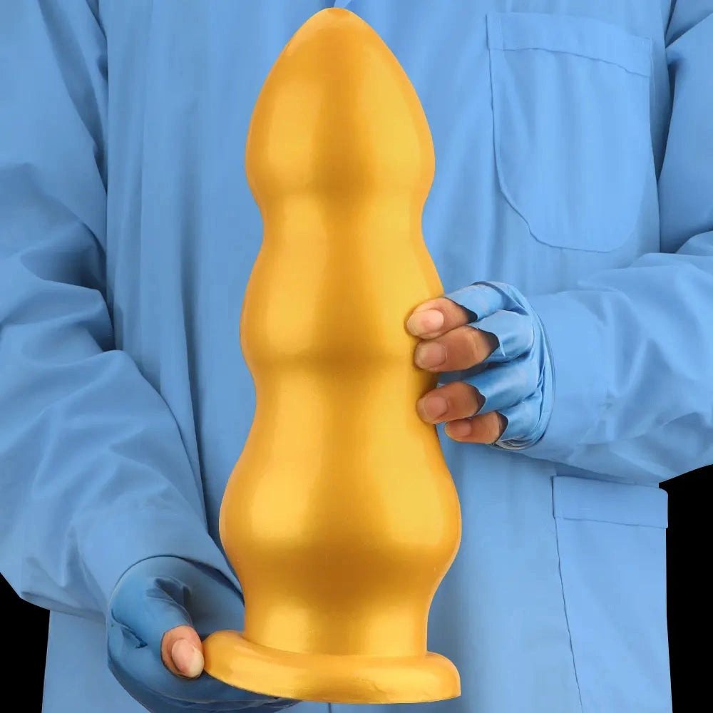 Gold ribbed dildo, photo 14