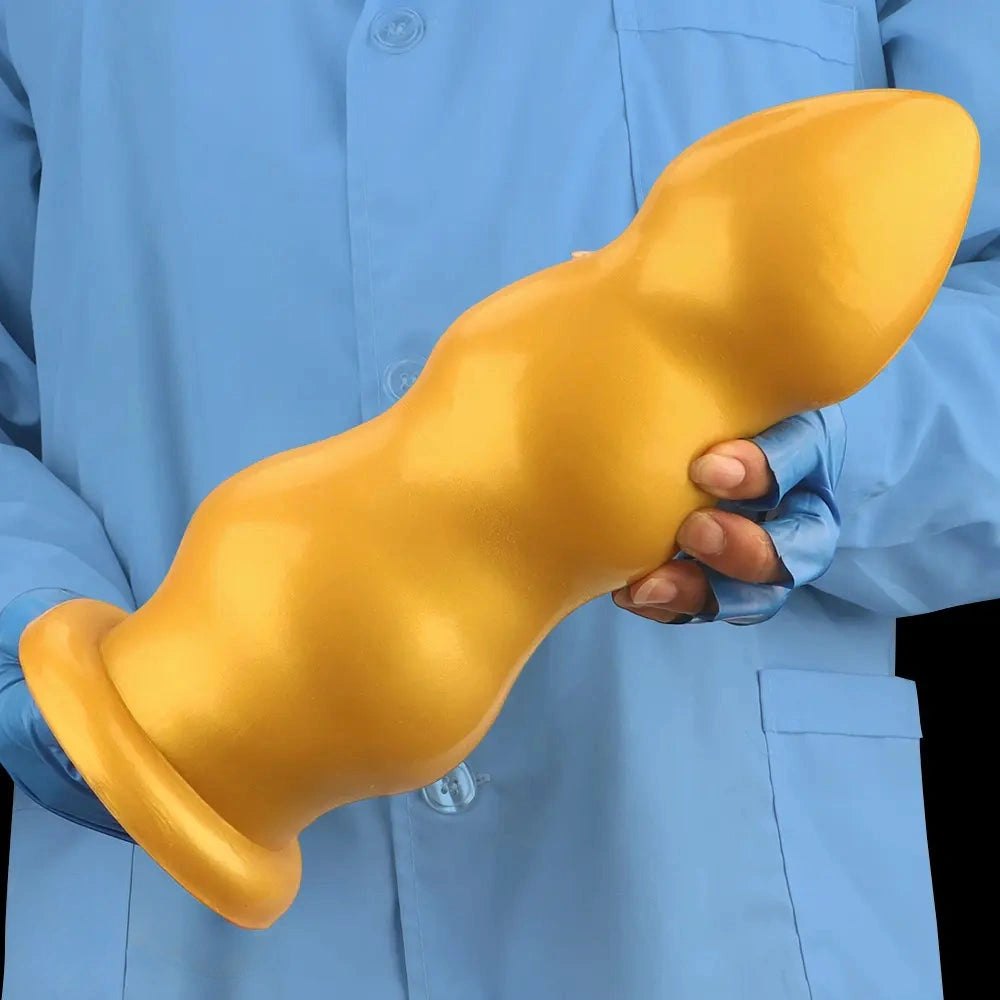 Gold ribbed dildo, photo 15