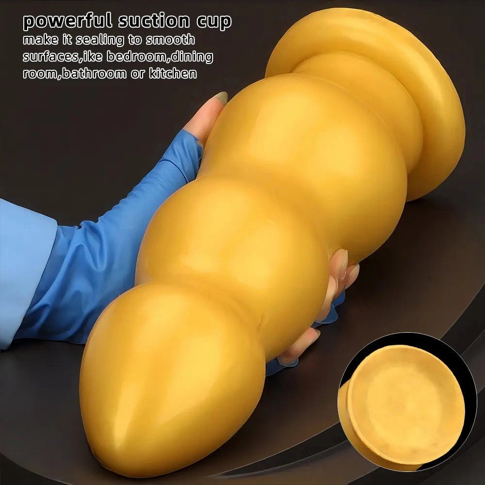 Gold ribbed dildo, photo 4