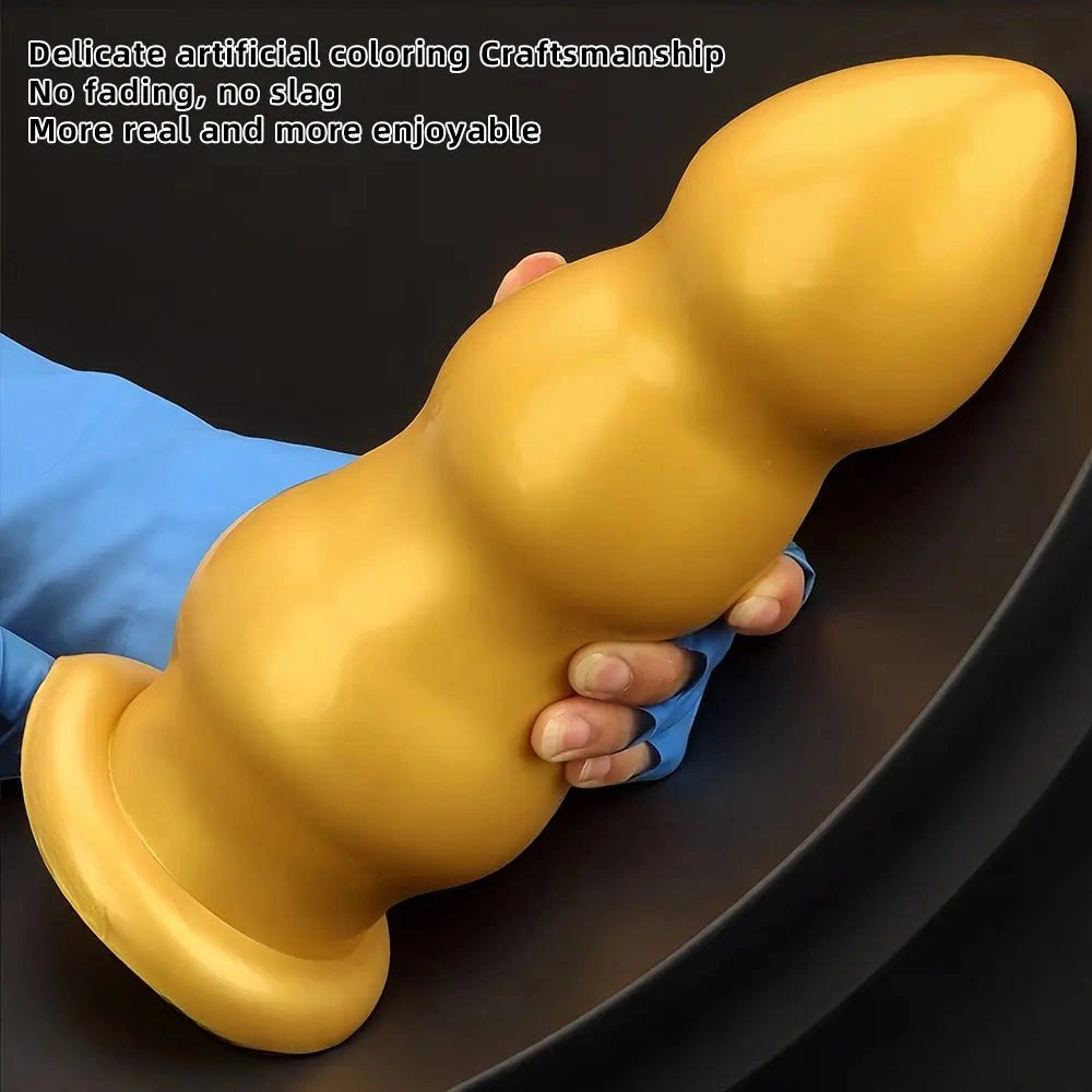 Gold ribbed dildo, photo 6