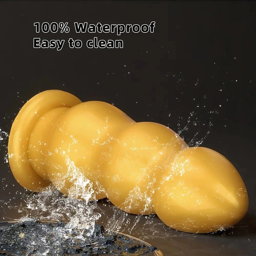 Gold ribbed dildo, photo 7