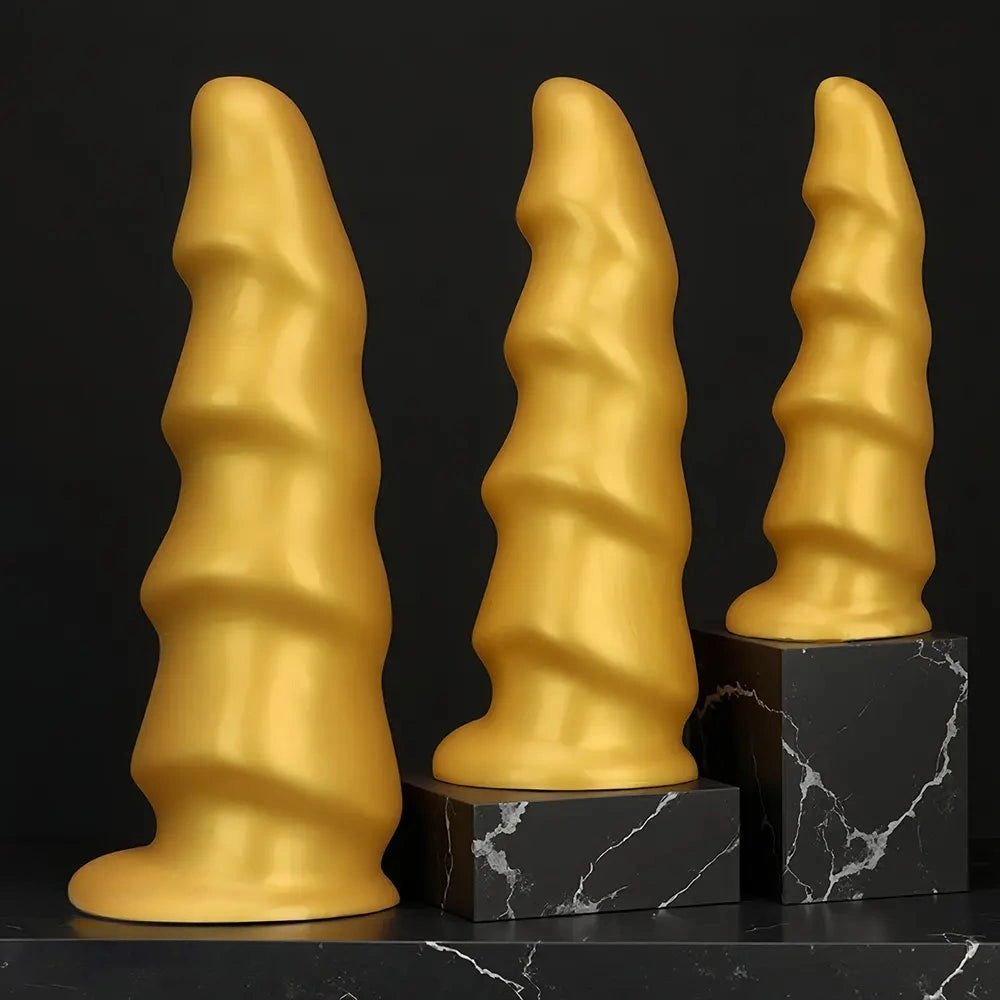 Gold ribbed g-spot dildo, photo 3