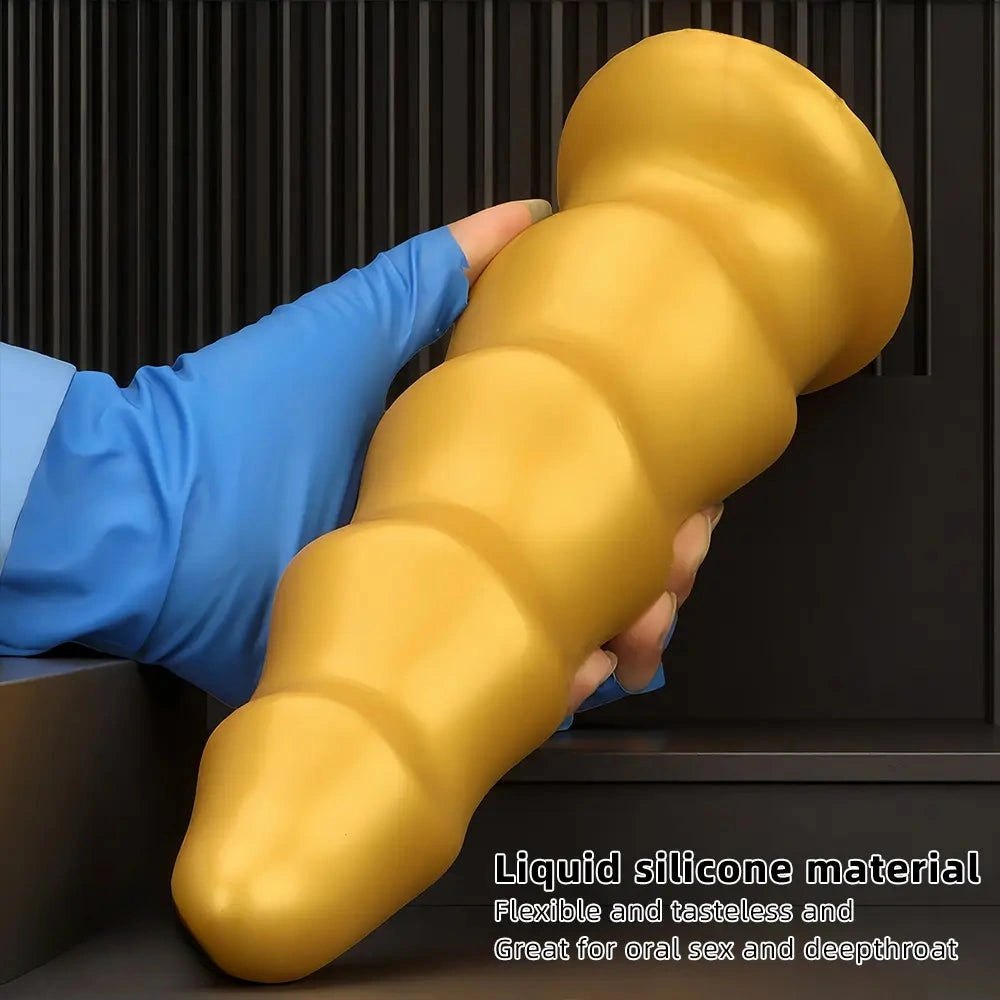 Gold ribbed g-spot dildo, photo 6