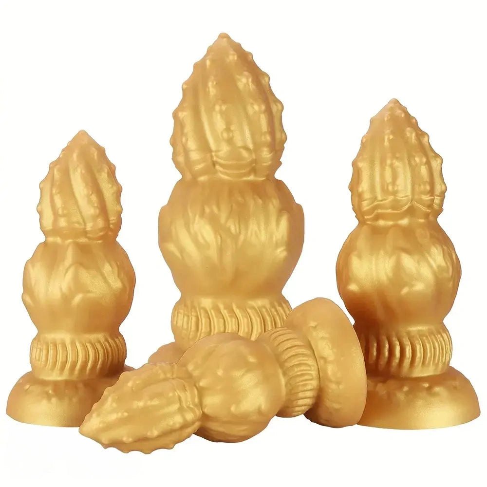 Gold ribbed gourd shaped silicone dildo, photo 1