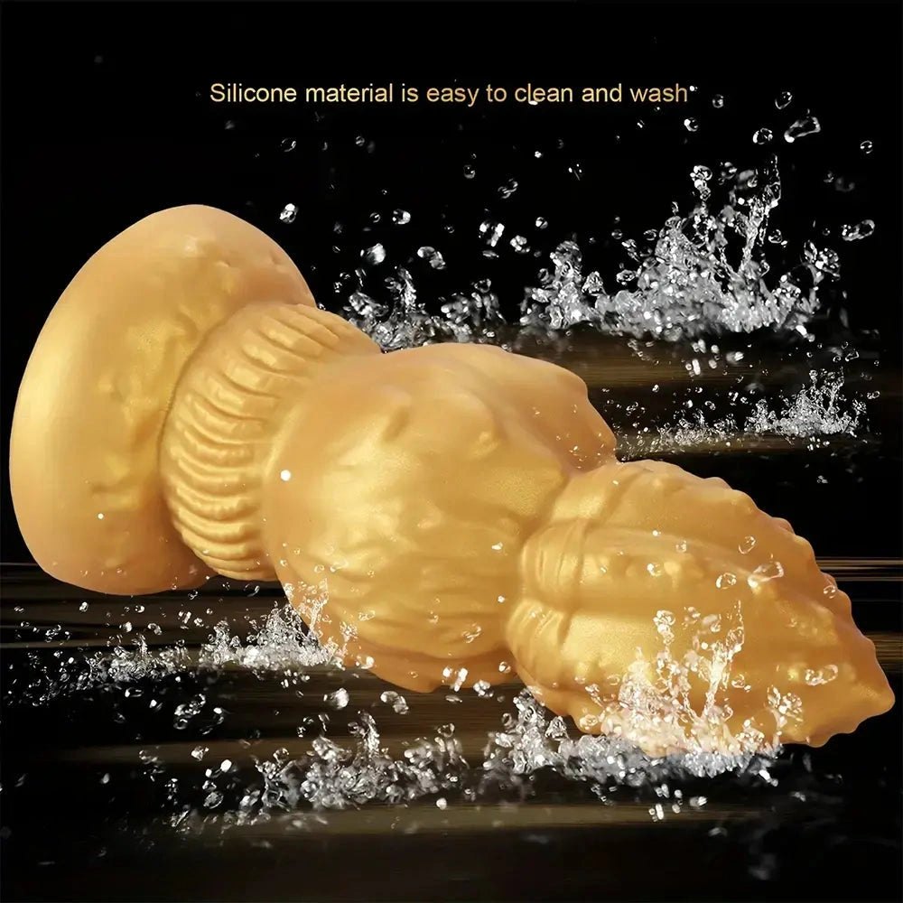 Gold ribbed gourd shaped silicone dildo, photo 10