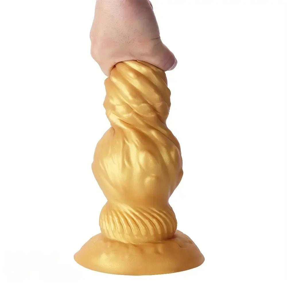 Gold ribbed gourd shaped silicone dildo, photo 13