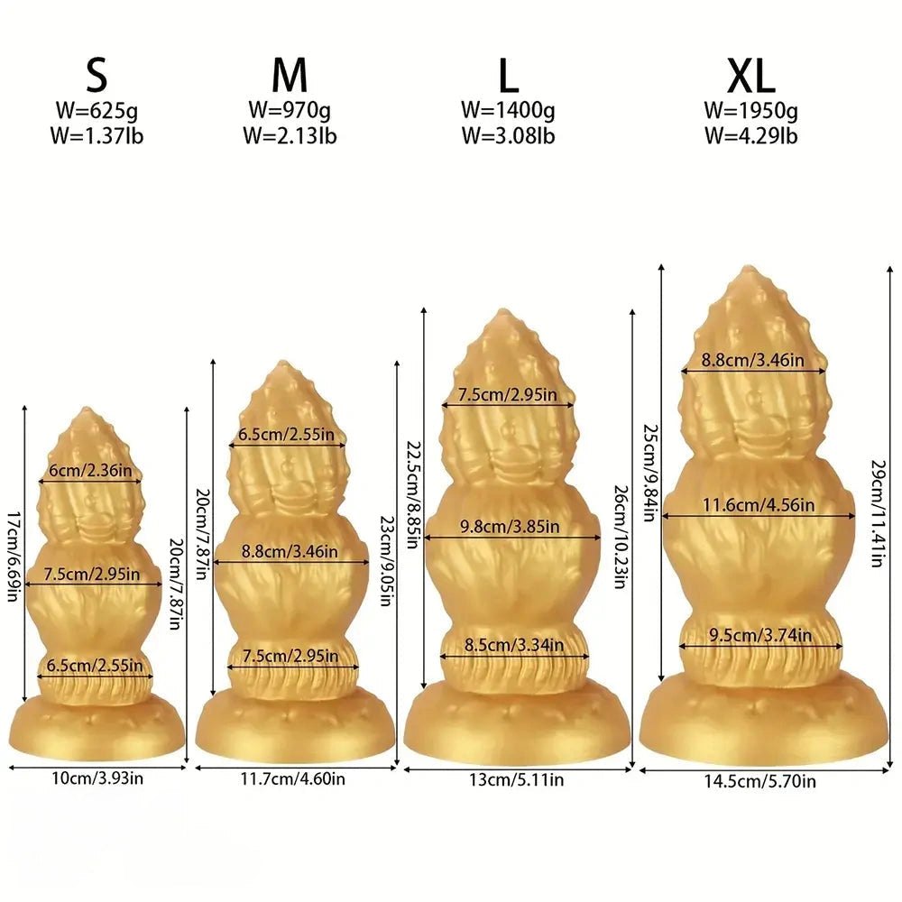 Gold ribbed gourd shaped silicone dildo, photo 15