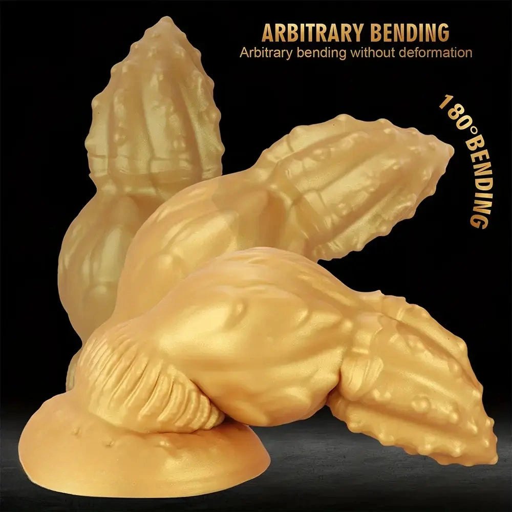 Gold ribbed gourd shaped silicone dildo, photo 5