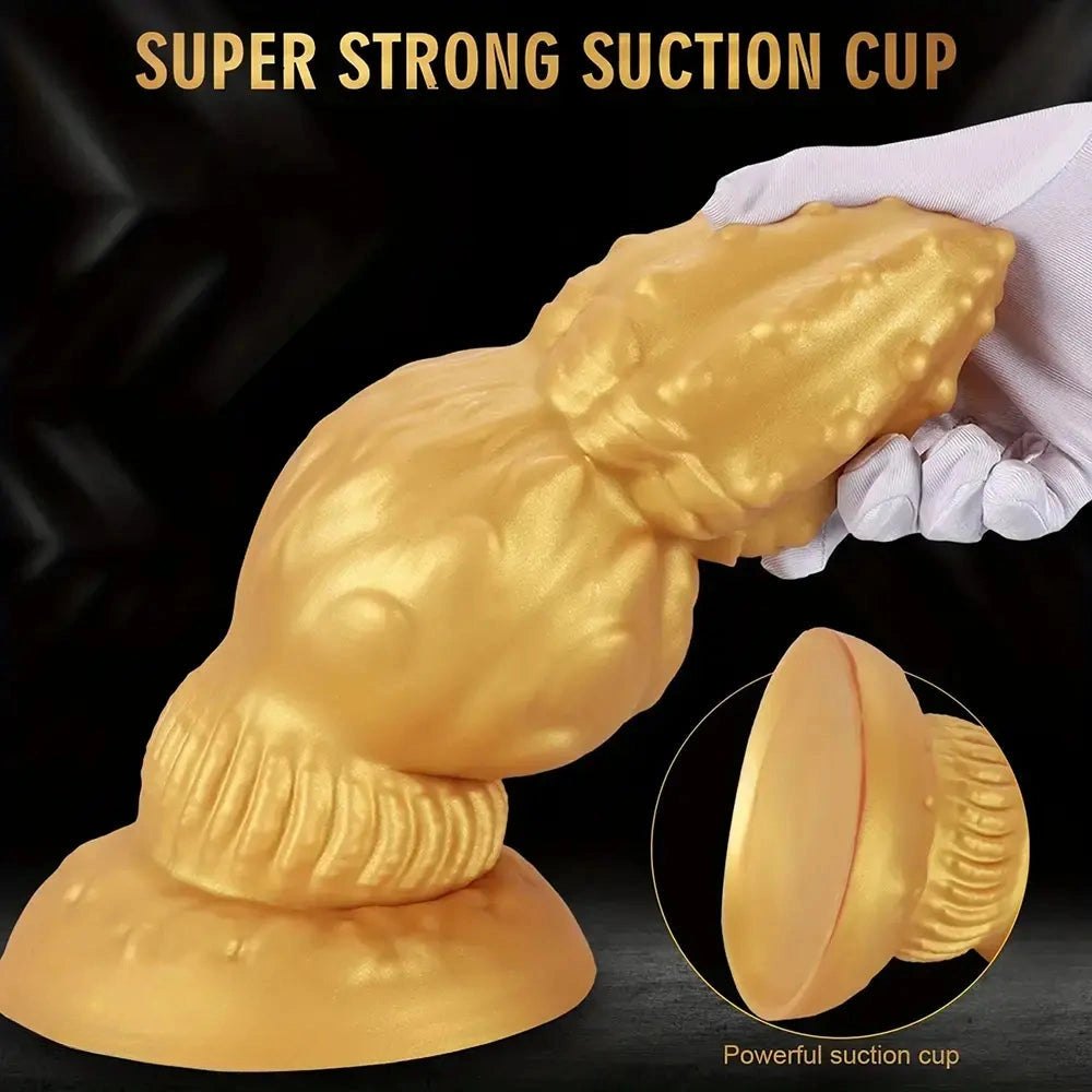 Gold ribbed gourd shaped silicone dildo, photo 6