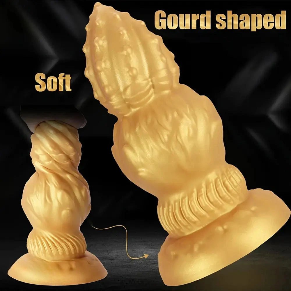 Gold ribbed gourd shaped silicone dildo, photo 7