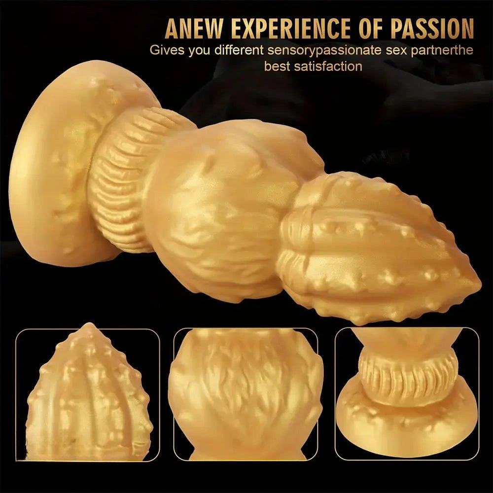 Gold ribbed gourd shaped silicone dildo, photo 8