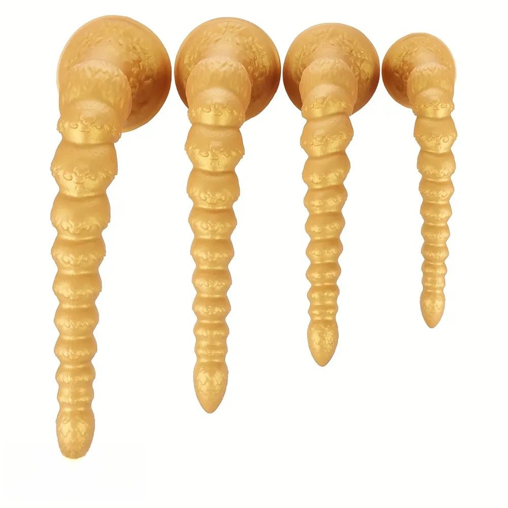 Gold ribbed anal dildo, photo 1