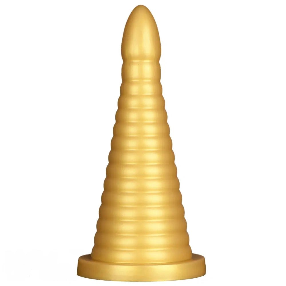 Gold ribbed silicone anal plug, photo 1