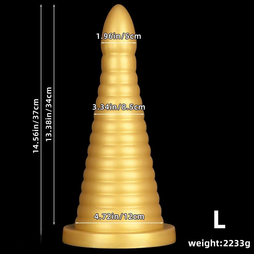 Gold ribbed silicone anal plug, photo 10
