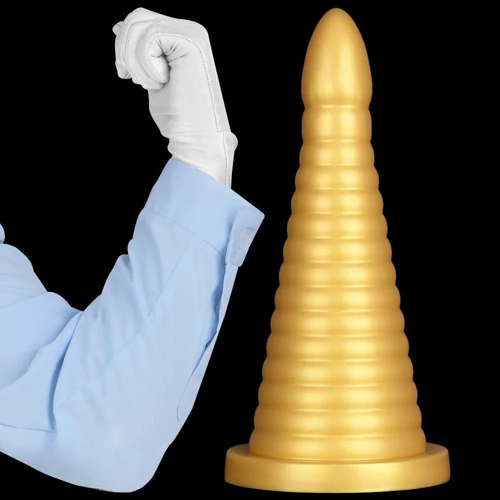 Gold ribbed silicone anal plug, photo 15