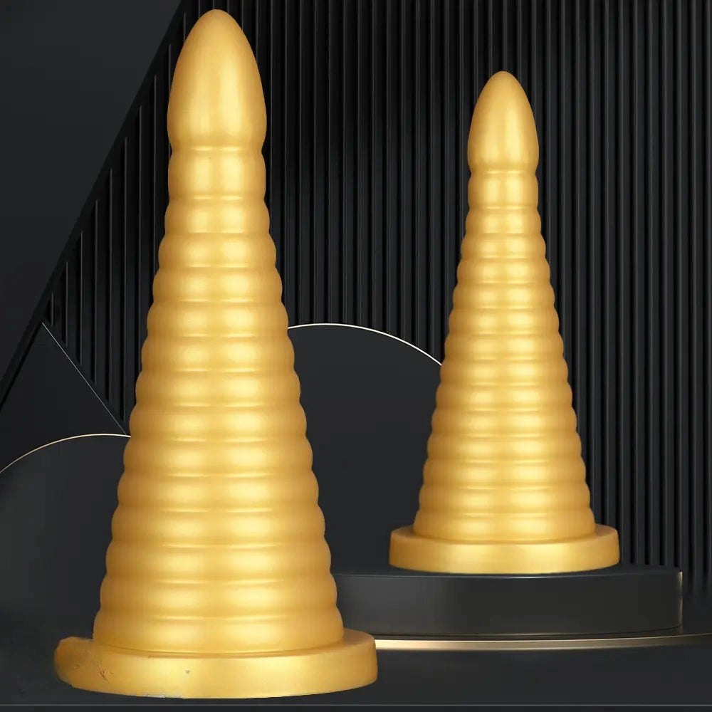 Gold ribbed silicone anal plug, photo 2
