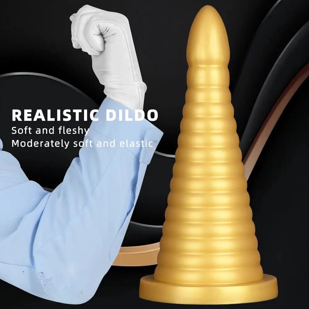 Gold ribbed silicone anal plug, photo 3