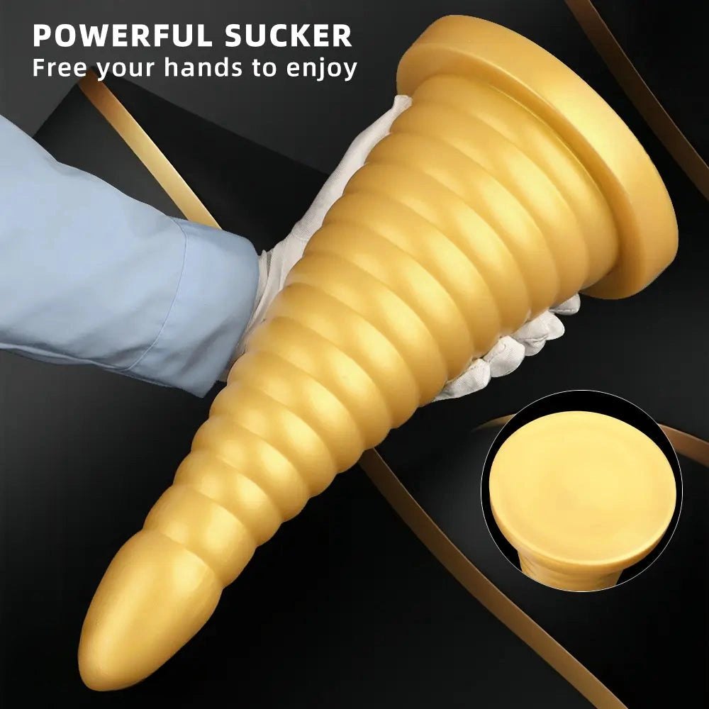 Gold ribbed silicone anal plug, photo 4